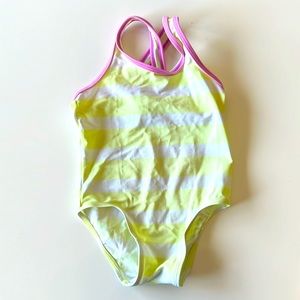 Old Navy Toddler Girl 3T Yellow, White & Purple Striped Swim Bathing Suit
